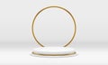 White cylinder 3d podium round fashion frame decor element for studio background realistic vector