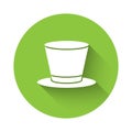 White Cylinder hat icon isolated with long shadow. Green circle button. Vector Royalty Free Stock Photo