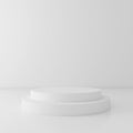 White cylinder podium on white background, 3d render