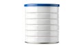 White Cylindrical Container with Blue Lid and Metallic Base Royalty Free Stock Photo