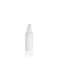 White cylindrical medium PEHD bottle container with transparent lotion pump on white background. Template of a bottle for Royalty Free Stock Photo
