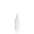 White cylindrical medium PEHD bottle container with trasparent spray pump on white background. Packaging of antiseptic. Template Royalty Free Stock Photo