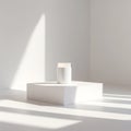 White Cylindrical Object On A Rectangular White Pedestal With Light cylinder minimalist Royalty Free Stock Photo