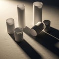 Cylindrical objects of varying heights are arranged on a textured Royalty Free Stock Photo