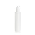 White cylindrical PEHD bottle container with white lotion pump. Packaging of antiseptic. Template of a bottle for cosmetics and