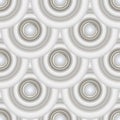 White 3d circles seamless pattern. Vector ornamental light background. Surface repeat Deco backdrop. Tiled round 3d mandalas.