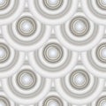 White 3d circles seamless pattern. Vector ornamental light background. Surface repeat Deco backdrop. Tiled round 3d mandalas.