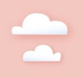 White 3D clouds isolated on a pink background. Render soft round fluffy cloud icon