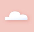 White 3D clouds isolated on a pink background. Render soft round fluffy cloud icon