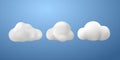 White 3d clouds set isolated on a blue background. Render soft round cartoon fluffy clouds icon in the blue sky. 3d