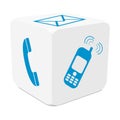 White 3D Cube with Blue Colored Icon Mapping - Telephone, E-Mail Royalty Free Stock Photo