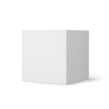 White 3d cube with perspective isolated on white background. 3d modeling box with lighting and shadow. Realistic vector Royalty Free Stock Photo