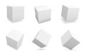 White 3D cubes. Realistic square shapes. Isolated abstract geometric blank figures set with shadow. View from different