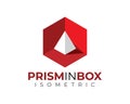White 3D 3 Dimensional isomentric prism pyramid inside red hexagon box with light and shadow Royalty Free Stock Photo