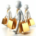 White 3D figure with golden shopping bags