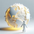 White 3D figure next to the earth globe. Sustainability and environment concept. AI generated Royalty Free Stock Photo