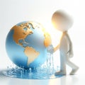 White 3D figure next to the earth globe. Sustainability and environment concept. AI generated Royalty Free Stock Photo