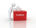 White 3D Figure Placing Feedback Form into Red Box Isolated on White Background Royalty Free Stock Photo
