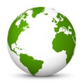 White 3D Globe Icon with Green Continents and Atlantic Ocean in the Center - Planet Earth - World Symbol Royalty Free Stock Photo