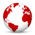 White 3D Globe Icon with Red Continents and Atlantic Ocean in th Royalty Free Stock Photo