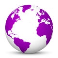 White 3D Globe Icon with Violet Continents and Atlantic Ocean in