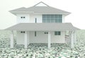 White 3D house on the pile of money in background Royalty Free Stock Photo