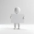 A white 3D humanoid figure holding a blank rectangular sign stands against a plain background, emphasizing simplicity and open Royalty Free Stock Photo