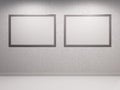 White 3d interior background wall with concrete plastering decorated with two monochromic template frames with whitw paper placard Royalty Free Stock Photo