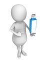 White 3d man with blue usb flash drive stick Royalty Free Stock Photo