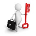White 3d man with briefcase and red success key Royalty Free Stock Photo