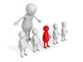 White 3d man choice red different person from crowd Royalty Free Stock Photo