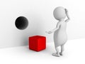 White 3d man confused of cube and wrong hole Royalty Free Stock Photo