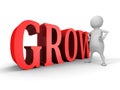 White 3d man with GROW red text. success concept Royalty Free Stock Photo