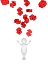 White 3d man with many falling red dollar symbols Royalty Free Stock Photo