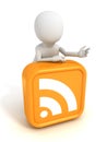 White 3d man with orange RSS icon symbol block Royalty Free Stock Photo