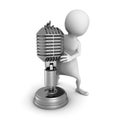White 3d man with retro vintage microphone Royalty Free Stock Photo