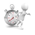 White 3d man start running with big stopwatch Royalty Free Stock Photo