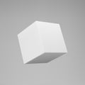 White 3d modeling cube with perspective isolated on grey background. Render a rotating 3d box in perspective with