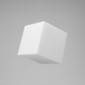 White 3d modeling cube with perspective isolated on grey background. Render a rotating 3d box in perspective with