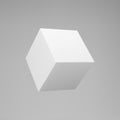 White 3d modeling cube with perspective isolated on grey background. Render a rotating 3d box in perspective with