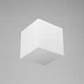 White 3d modeling cube with perspective isolated on grey background. Render a rotating 3d box in perspective with