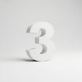 White 3D Number Three on a Light Gray Background numeral digit Royalty Free Stock Photo