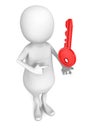 White 3d person with red lock key. security concept Royalty Free Stock Photo