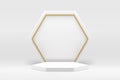 White 3d podium hexagonal luxury pedestal mock up for cosmetic product show presentation vector