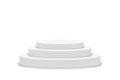 White 3d podium mockup in circle shape. Empty stage or pedestal mockup isolated on white background. Podium or platform for award