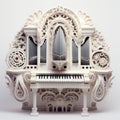 Ornate 3d Printed Organ: Nostalgic Illustration In Monochromatic Harmony