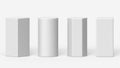 White 3d render pillar podium. Cylinder, square and hexagon column platform set, empty display stage in museum, stand Royalty Free Stock Photo