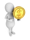 White 3d small person with golden dollar currency coin