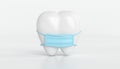 White 3d tooth wearing face mask