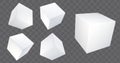 White 3d vector cube block perspective view. Isolated square shape icon mockup. Blank realistic paper package template Royalty Free Stock Photo